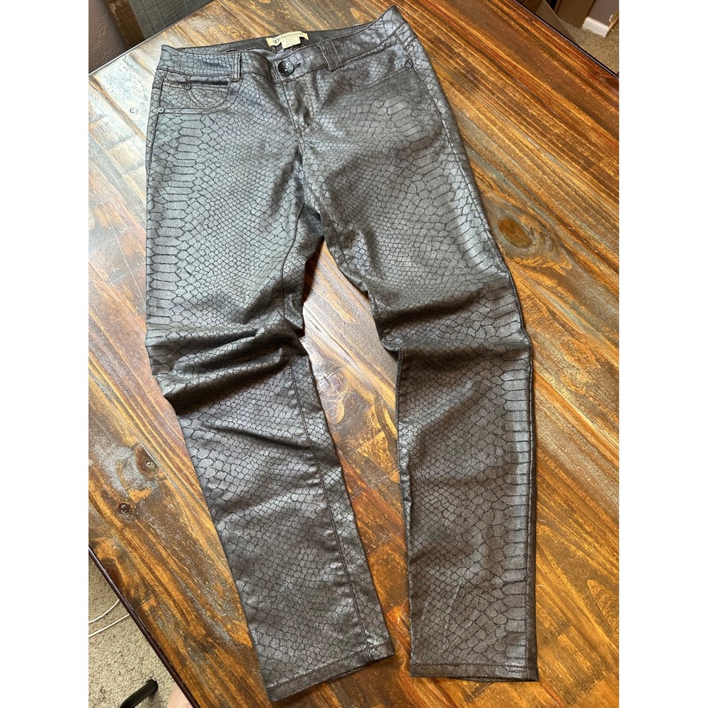 Democracy Justice Jegging Metallic Snakeskin Coated Pants Bronze Charcoal 4